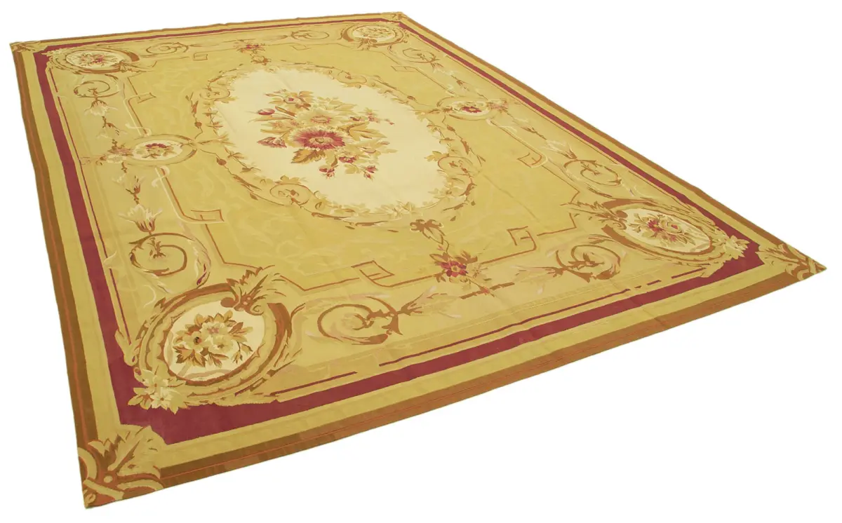 Aubusson Eskitme Sarı Pamuk Üzerine Yün El Dokuma Halı-265x363 - Görsel 2