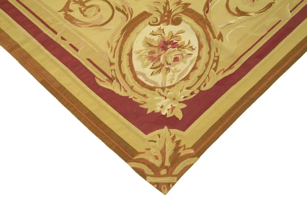 Aubusson Eskitme Sarı Pamuk Üzerine Yün El Dokuma Halı-265x363 - Görsel 4