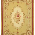 Aubusson Eskitme Sarı Pamuk Üzerine Yün El Dokuma Halı-267x371