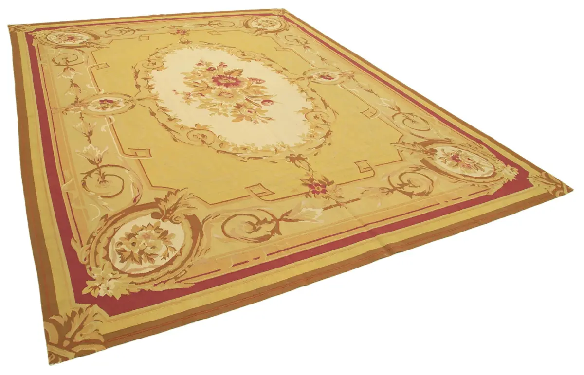 Aubusson Eskitme Sarı Pamuk Üzerine Yün El Dokuma Halı-267x371 - Görsel 2