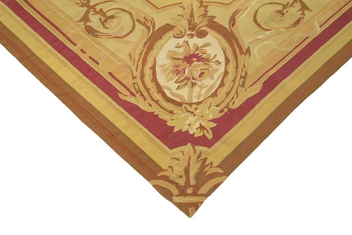 Aubusson Eskitme Sarı Pamuk Üzerine Yün El Dokuma Halı-267x371 - Görsel 4