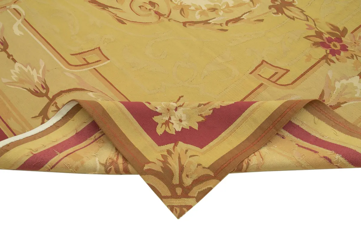 Aubusson Eskitme Sarı Pamuk Üzerine Yün El Dokuma Halı-267x371 - Görsel 6