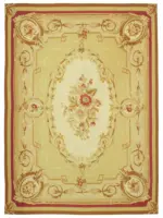 Aubusson Eskitme Sarı Pamuk Üzerine Yün El Dokuma Halı-261x365