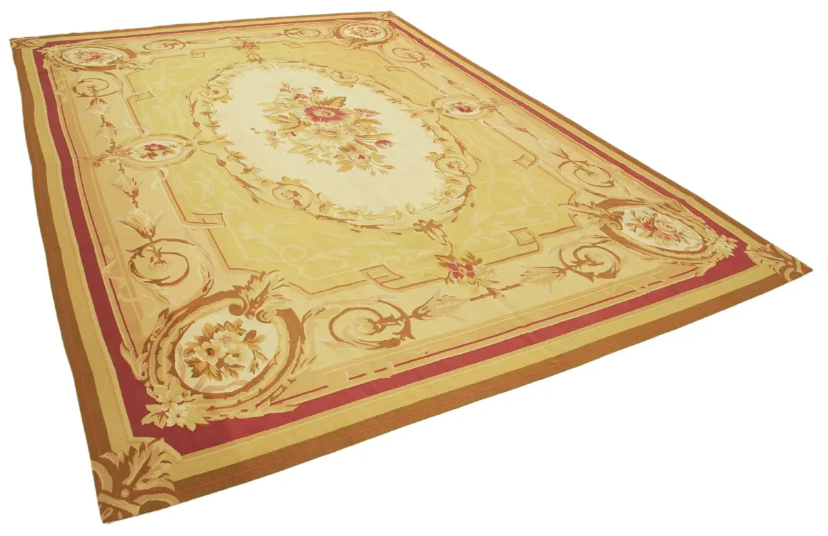 Aubusson Eskitme Sarı Pamuk Üzerine Yün El Dokuma Halı-261x365 - Görsel 2