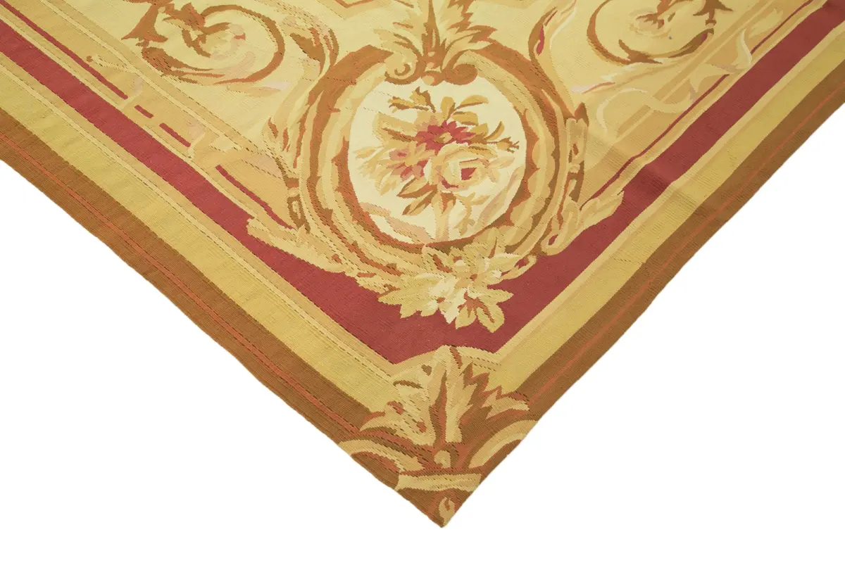 Aubusson Eskitme Sarı Pamuk Üzerine Yün El Dokuma Halı-261x365 - Görsel 4