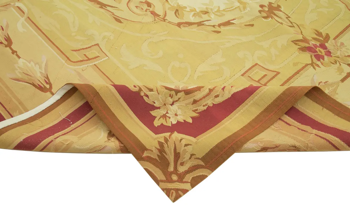 Aubusson Eskitme Sarı Pamuk Üzerine Yün El Dokuma Halı-261x365 - Görsel 6