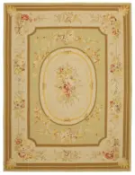 Aubusson Eskitme Bej Pamuk Üzerine Yün El Dokuma Halı-273x364