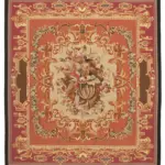 Aubusson Eskitme Pembe Pamuk Üzerine Yün El Dokuma Halı-306x335