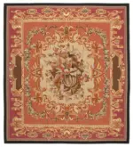 Aubusson Eskitme Pembe Pamuk Üzerine Yün El Dokuma Halı-306x335