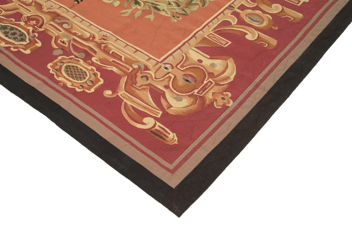 Aubusson Eskitme Pembe Pamuk Üzerine Yün El Dokuma Halı-306x335 - Görsel 4