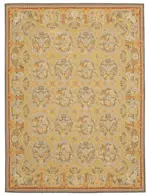 Aubusson Eskitme Yeşil Pamuk Üzerine Yün El Dokuma Halı-267x371