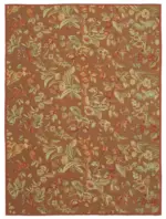 Aubusson Eskitme Kahverengi Pamuk Üzerine Yün El Dokuma Halı-266x361