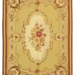 Aubusson Eskitme Sarı Pamuk Üzerine Yün El Dokuma Halı-260x368