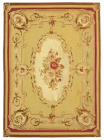 Aubusson Eskitme Sarı Pamuk Üzerine Yün El Dokuma Halı-260x368