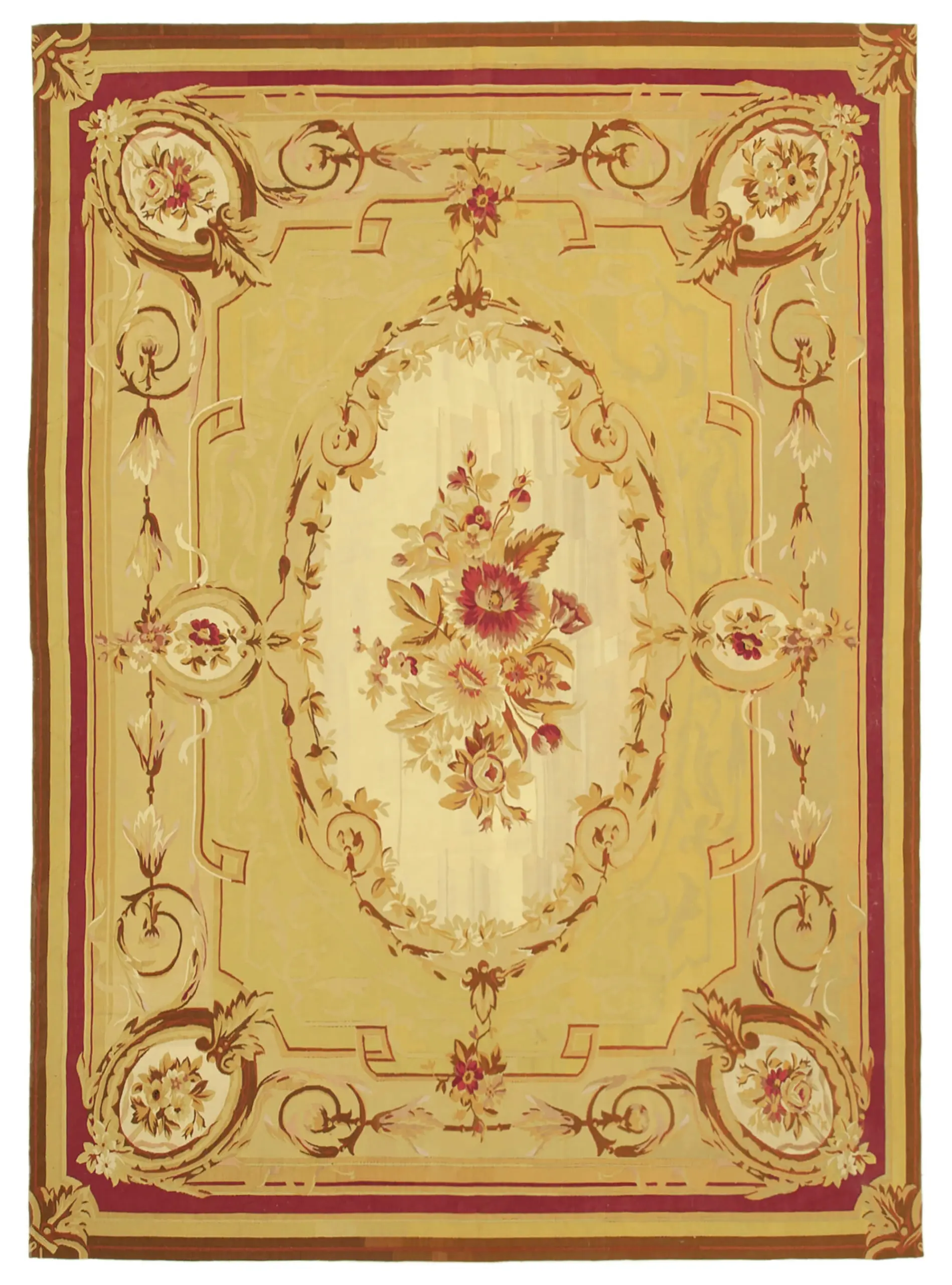 Rc_29490_1_Yellow_Aubosson_Kiim_Rugs Aubusson Eskitme Sarı Pamuk Üzerine Yün El Dokuma Halı-260x368 - Görsel 1