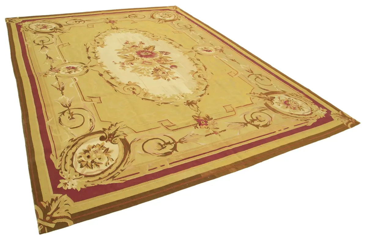 Aubusson Eskitme Sarı Pamuk Üzerine Yün El Dokuma Halı-260x368 - Görsel 2