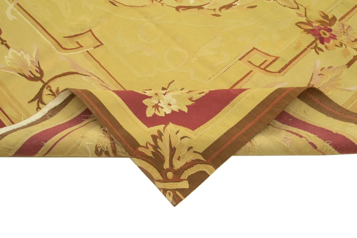 Aubusson Eskitme Sarı Pamuk Üzerine Yün El Dokuma Halı-260x368 - Görsel 6
