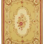 Aubusson Eskitme Sarı Pamuk Üzerine Yün El Dokuma Halı-266x357