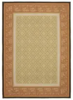 Aubusson Eskitme Kahverengi Pamuk Üzerine Yün El Dokuma Halı-301x420