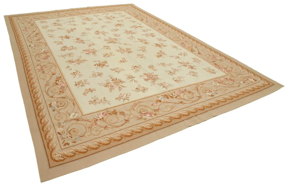 Aubusson Eskitme Bej Pamuk Üzerine Yün El Dokuma Halı-295x435 - Görsel 2