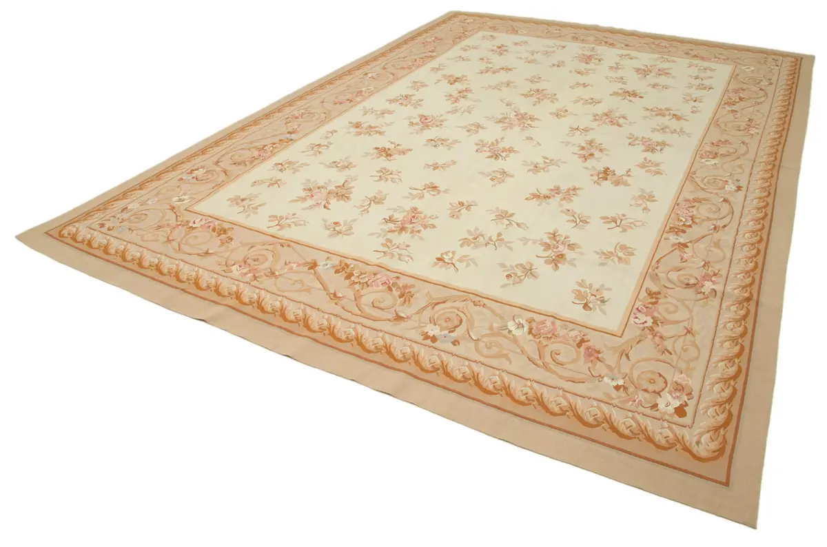 Aubusson Eskitme Bej Pamuk Üzerine Yün El Dokuma Halı-295x435 - Görsel 3