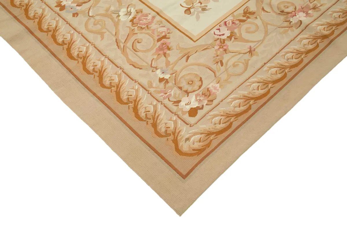 Aubusson Eskitme Bej Pamuk Üzerine Yün El Dokuma Halı-295x435 - Görsel 4