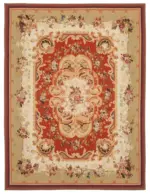 Aubusson Eskitme Bej Pamuk Üzerine Yün El Dokuma Halı-265x362