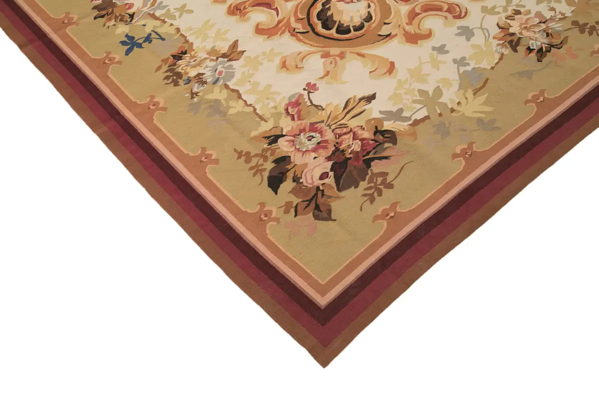 Aubusson Eskitme Bej Pamuk Üzerine Yün El Dokuma Halı-265x362 - Görsel 4