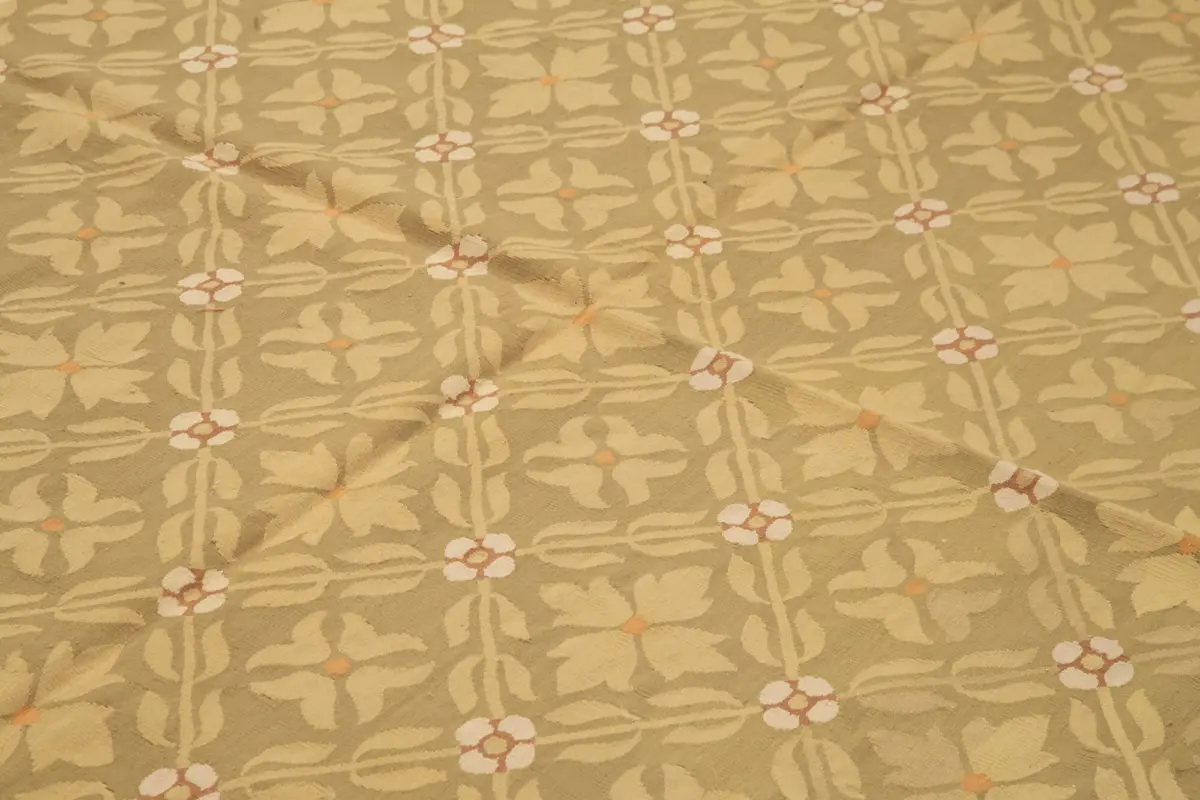 Aubusson Eskitme Kahverengi Pamuk Üzerine Yün El Dokuma Halı-261x363 - Görsel 5