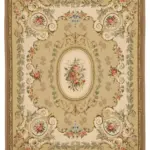Aubusson Eskitme Bej Pamuk Üzerine Yün El Dokuma Halı-265x336