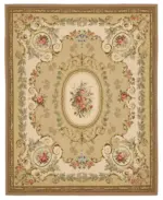 Aubusson Eskitme Bej Pamuk Üzerine Yün El Dokuma Halı-265x336