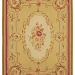 Aubusson Eskitme Sarı Pamuk Üzerine Yün El Dokuma Halı-268x365