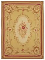 Aubusson Eskitme Sarı Pamuk Üzerine Yün El Dokuma Halı-268x365