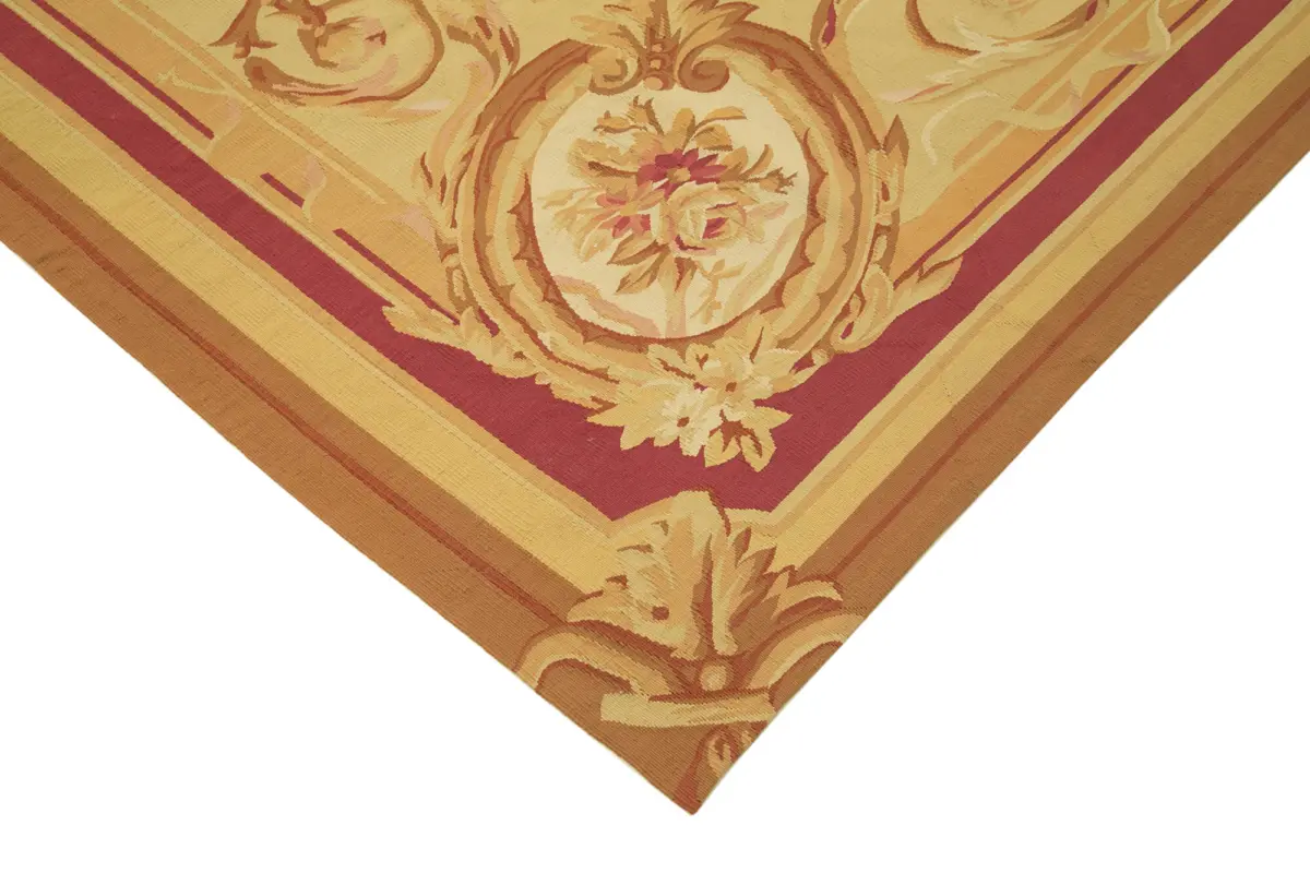 Aubusson Eskitme Sarı Pamuk Üzerine Yün El Dokuma Halı-268x365 - Görsel 4