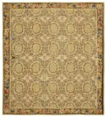 Aubusson Eskitme Sarı Pamuk Üzerine Yün El Dokuma Halı-338x381