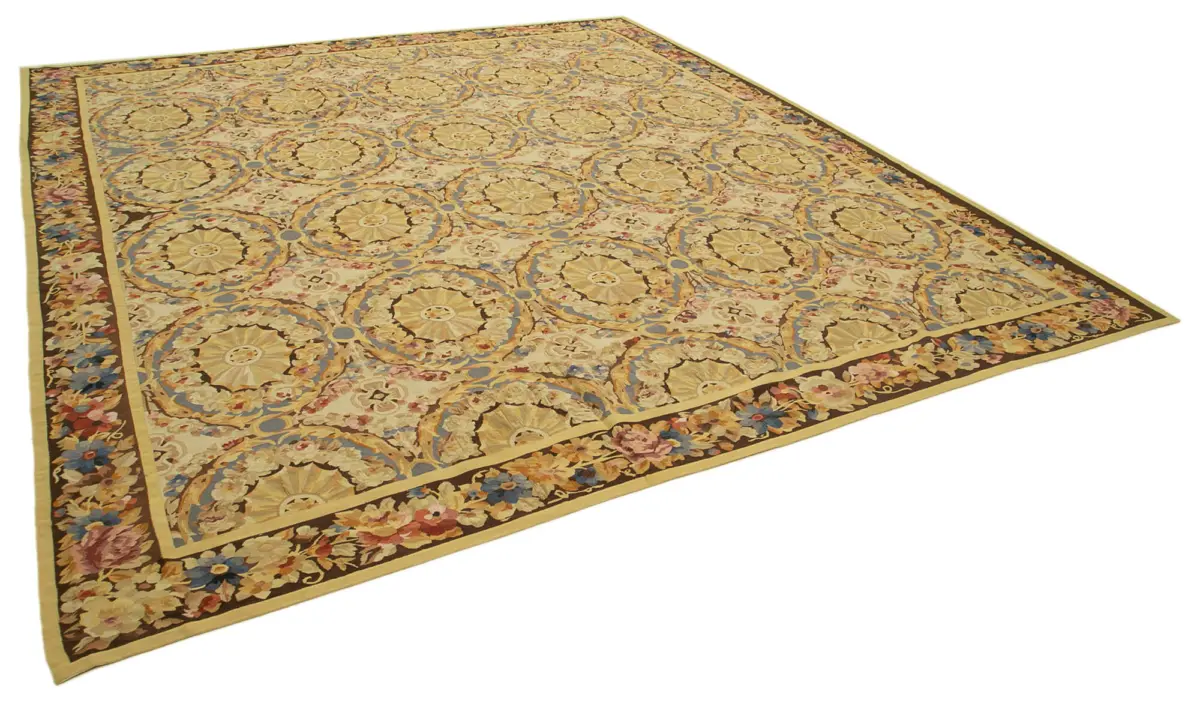 Aubusson Eskitme Sarı Pamuk Üzerine Yün El Dokuma Halı-338x381 - Görsel 2