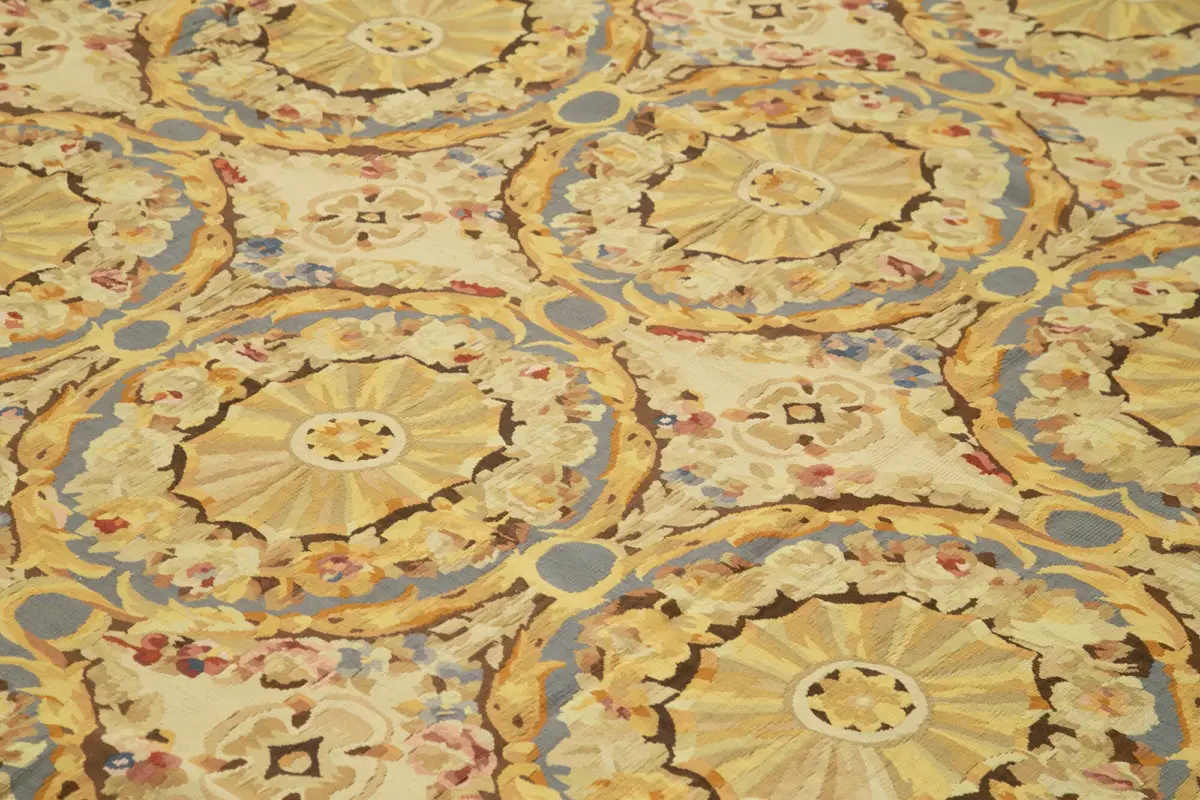 Aubusson Eskitme Sarı Pamuk Üzerine Yün El Dokuma Halı-338x381 - Görsel 5