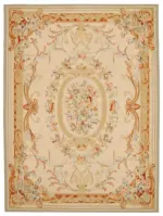 Aubusson Eskitme Bej Pamuk Üzerine Yün El Dokuma Halı-265x360