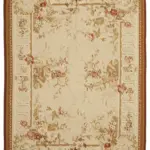 Aubusson Eskitme Bej Pamuk Üzerine Yün El Dokuma Halı-268x367