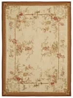 Aubusson Eskitme Bej Pamuk Üzerine Yün El Dokuma Halı-268x367