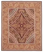 Aubusson Eskitme Pembe Pamuk Üzerine Yün El Dokuma Halı-270x338