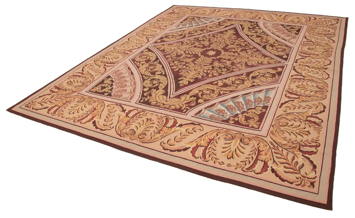 Aubusson Eskitme Pembe Pamuk Üzerine Yün El Dokuma Halı-270x338 - Görsel 3