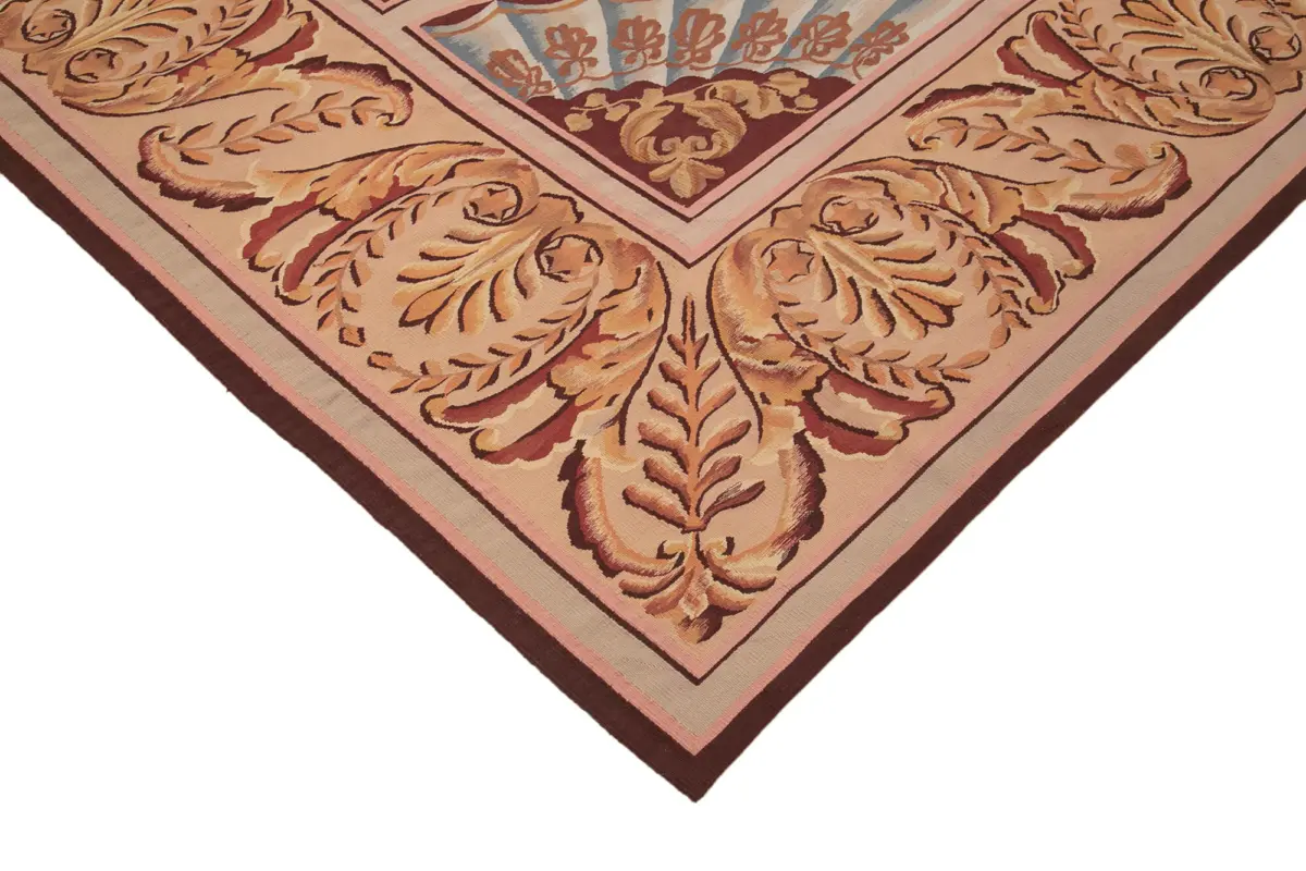 Aubusson Eskitme Pembe Pamuk Üzerine Yün El Dokuma Halı-270x338 - Görsel 4