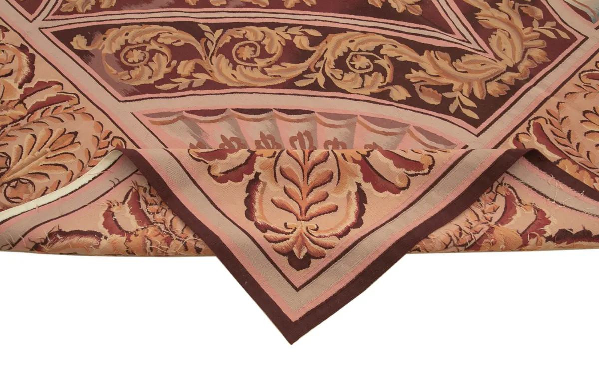 Aubusson Eskitme Pembe Pamuk Üzerine Yün El Dokuma Halı-270x338 - Görsel 6
