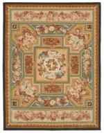 Aubusson Eskitme Sarı Pamuk Üzerine Yün El Dokuma Halı-275x364