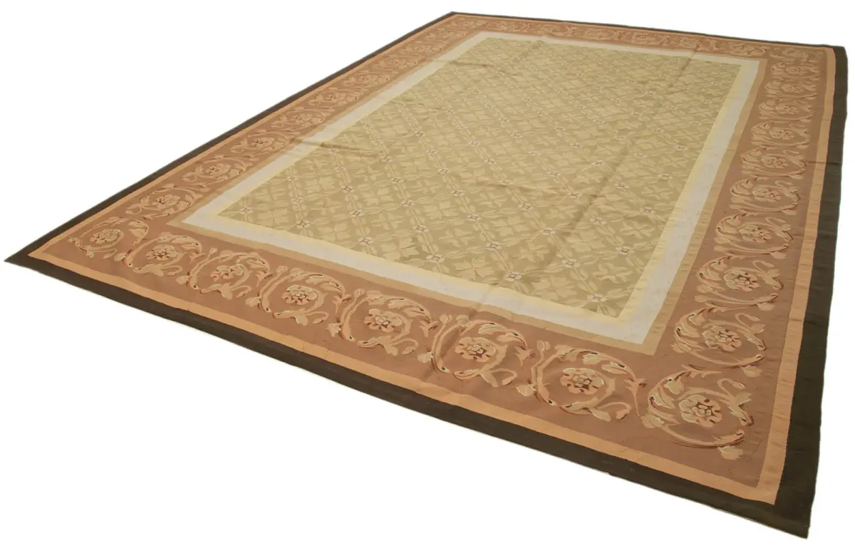 Aubusson Eskitme Kahverengi Pamuk Üzerine Yün El Dokuma Halı-294x416 - Görsel 3
