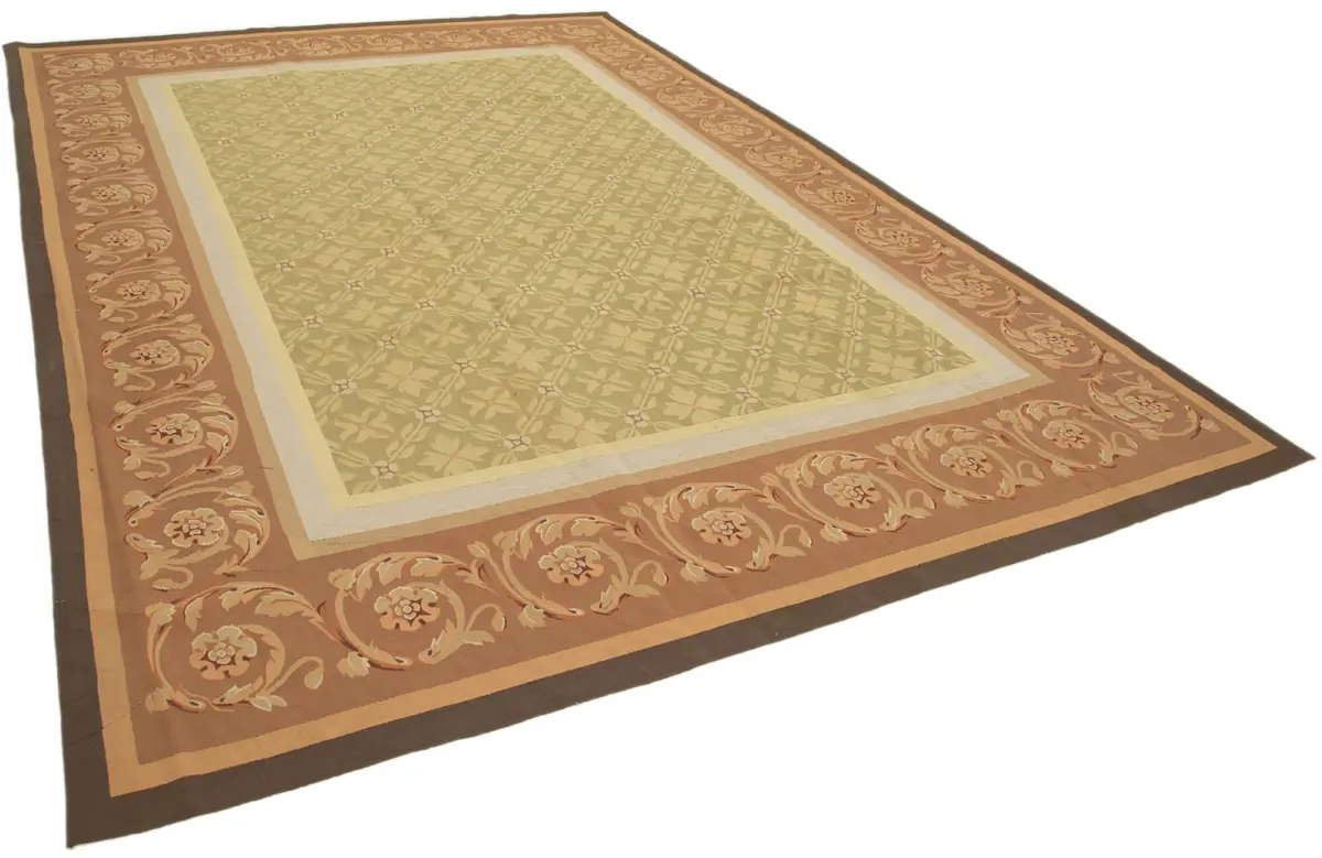 Aubusson Eskitme Kahverengi Pamuk Üzerine Yün El Dokuma Halı-286x427 - Görsel 2