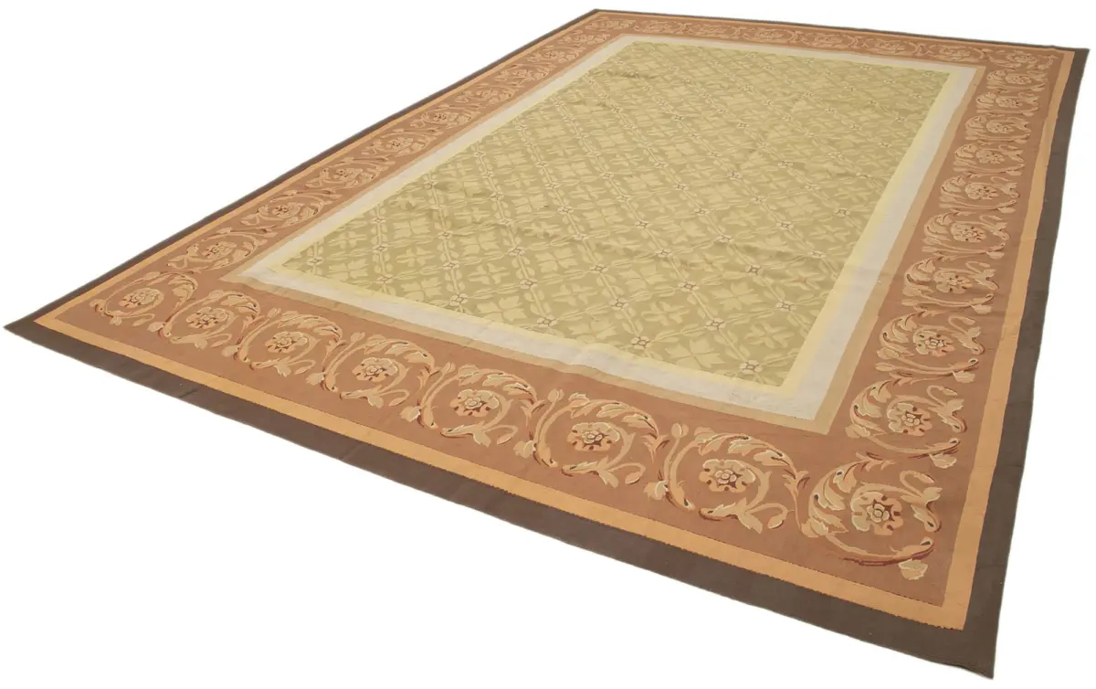 Aubusson Eskitme Kahverengi Pamuk Üzerine Yün El Dokuma Halı-286x427 - Görsel 3