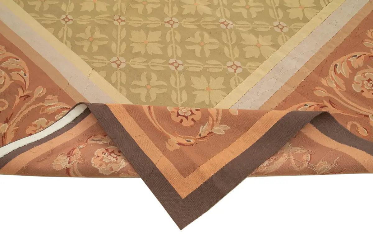 Aubusson Eskitme Kahverengi Pamuk Üzerine Yün El Dokuma Halı-286x427 - Görsel 6