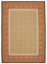 Aubusson Eskitme Kahverengi Pamuk Üzerine Yün El Dokuma Halı-295x422